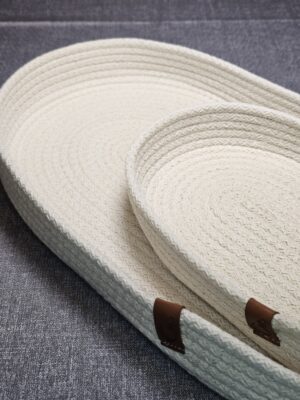 Bandeja Oval De Soga De Algodón Color Crudo