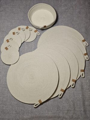 Combo Visón Individuales + Posavasos + Cesta Artesanal