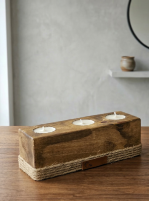 Porta velas Artesanal de Madera y Yute – Estilo Rústico