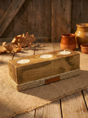 Porta velas Artesanal de Madera y Yute – Estilo Rústico