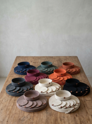 Combo 6 Individuales + 6 Posa Vasos + Cesta 18 Cm de Regalo Soga Algodon 7mm