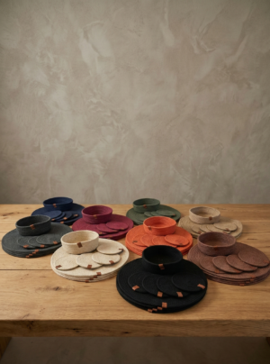 Combo 4 Individuales + 4 Posa Vasos + Cesta 15 Cm de Regalo Soga Algodon 7mm